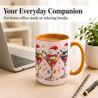 #pl[15oz|Orange] Snowman Martini Coffee Mug, Pink Christmas Mug, Ceramic Cup