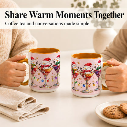 #pl[15oz|Orange] Snowman Martini Coffee Mug, Pink Christmas Mug, Ceramic Cup