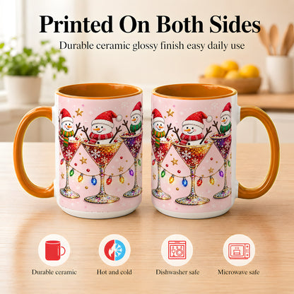 #pl[15oz|Orange] Snowman Martini Coffee Mug, Pink Christmas Mug, Ceramic Cup