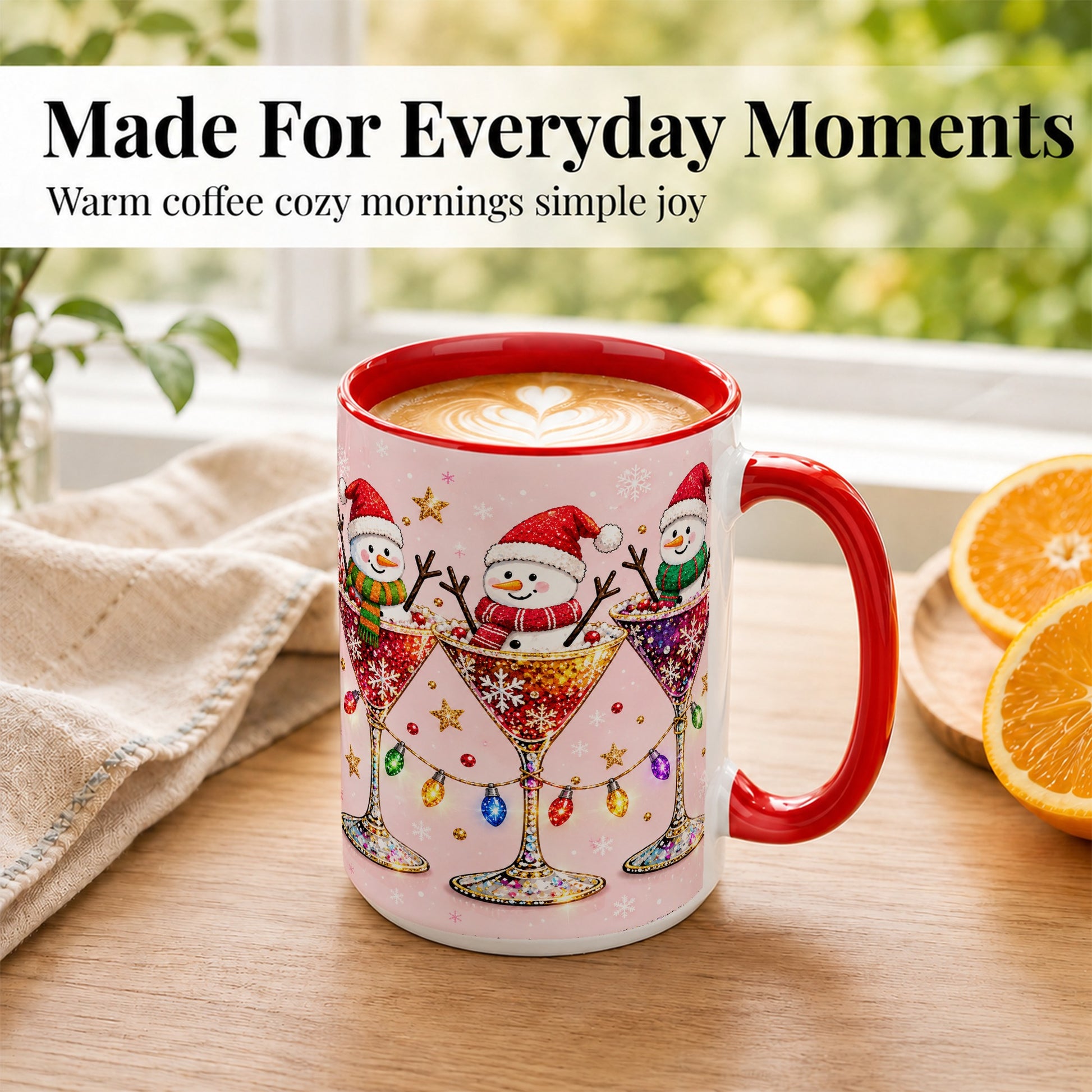 #pl[15oz|Red] Snowman Martini Coffee Mug, Pink Christmas Mug, Ceramic Cup