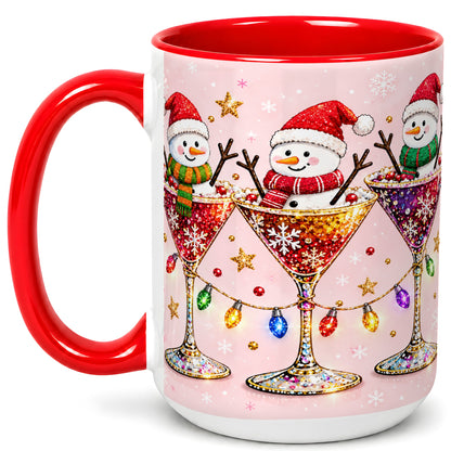 #pl[15oz|Red] Snowman Martini Coffee Mug, Pink Christmas Mug, Ceramic Cup