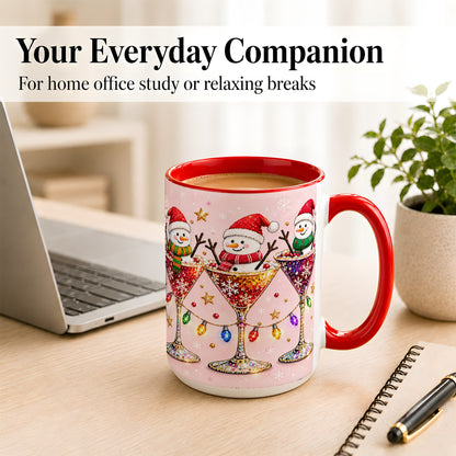 #pl[15oz|Red] Snowman Martini Coffee Mug, Pink Christmas Mug, Ceramic Cup