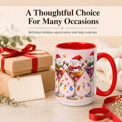 #pl[15oz|Red] Snowman Martini Coffee Mug, Pink Christmas Mug, Ceramic Cup