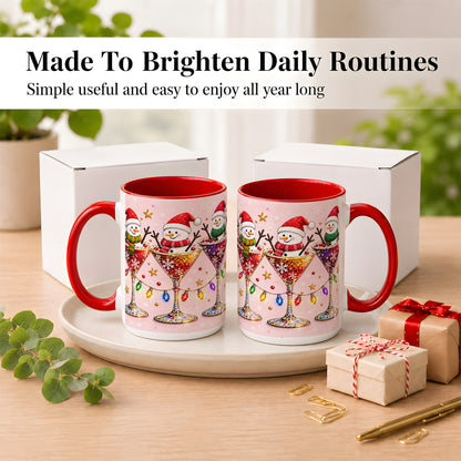 #pl[15oz|Red] Snowman Martini Coffee Mug, Pink Christmas Mug, Ceramic Cup