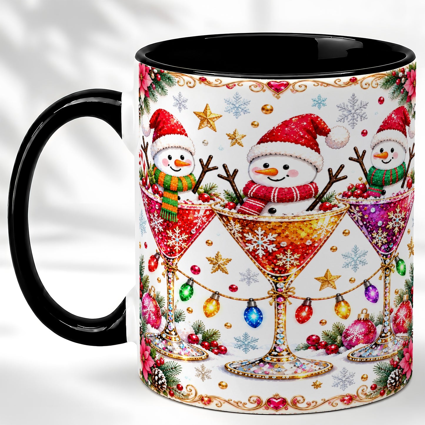#pl[11oz|Black] Snowman Martini Coffee Mug, Christmas Cocktail Mug, Ceramic Cup