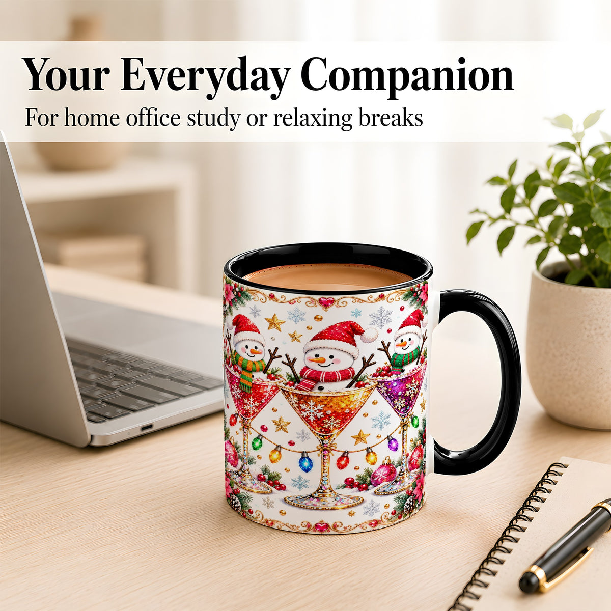 #pl[11oz|Black] Snowman Martini Coffee Mug, Christmas Cocktail Mug, Ceramic Cup