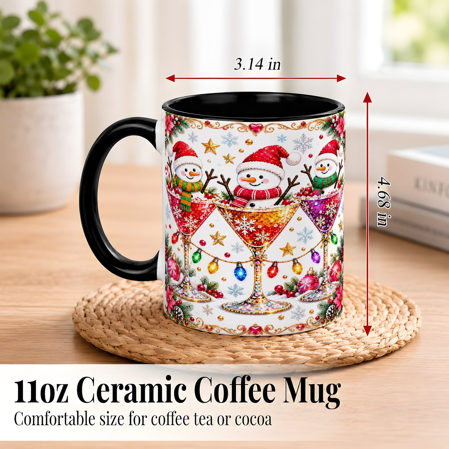 #pl[11oz|Black] Snowman Martini Coffee Mug, Christmas Cocktail Mug, Ceramic Cup