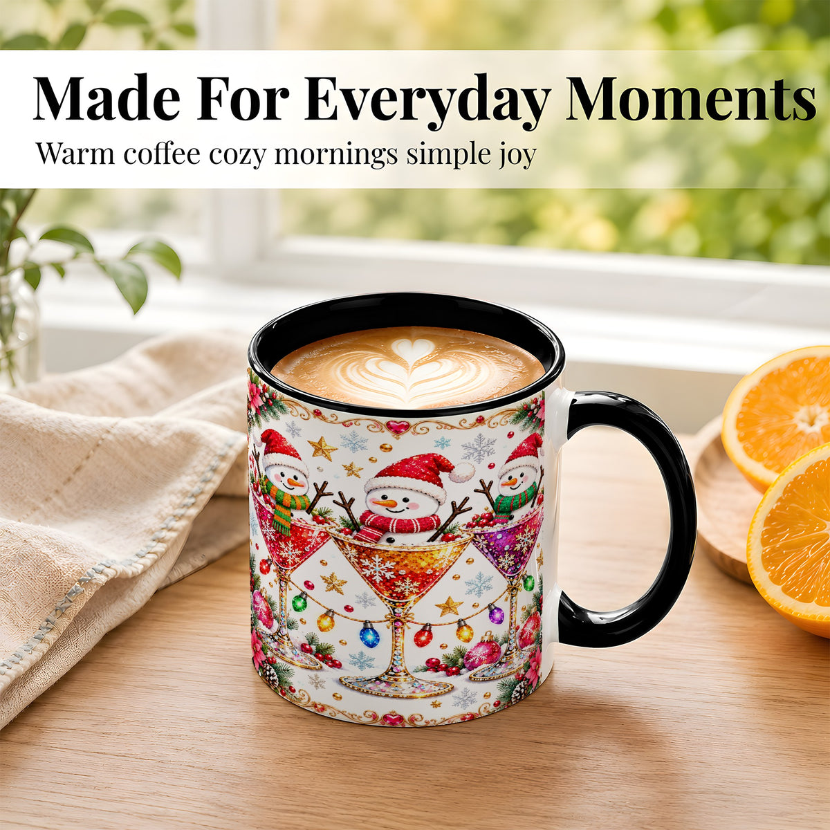 #pl[11oz|Black] Snowman Martini Coffee Mug, Christmas Cocktail Mug, Ceramic Cup