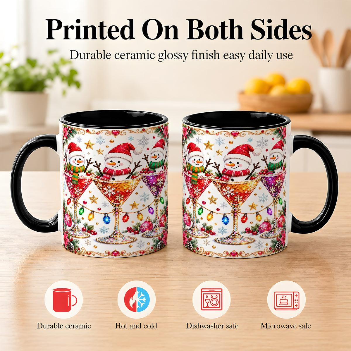 #pl[11oz|Black] Snowman Martini Coffee Mug, Christmas Cocktail Mug, Ceramic Cup