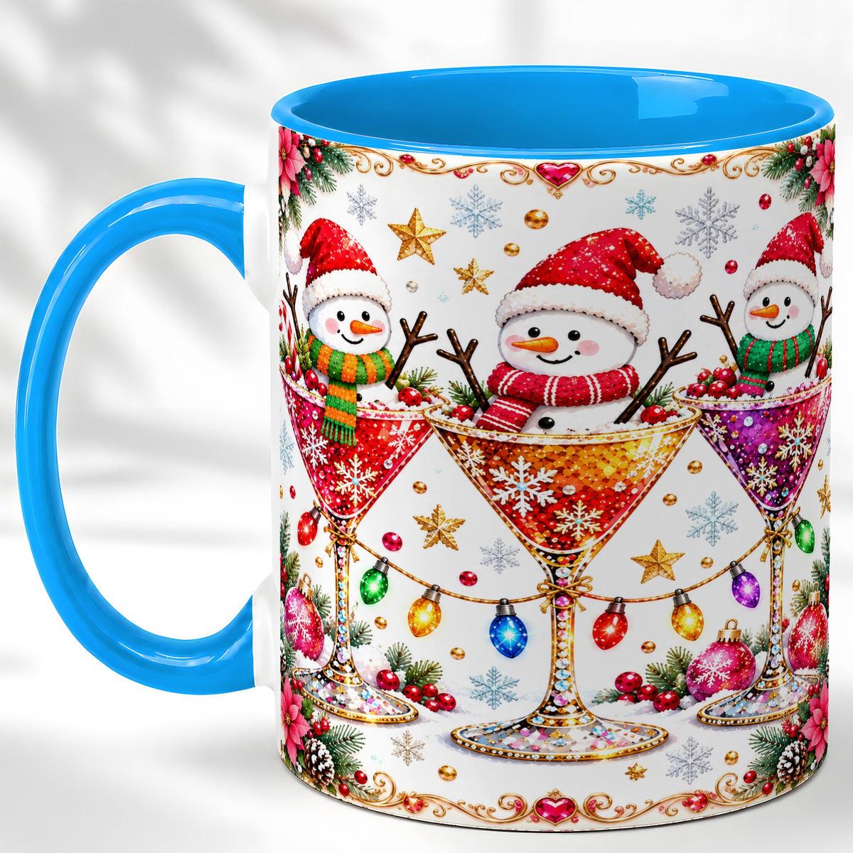 #pl[11oz|Blue] Snowman Martini Coffee Mug, Christmas Cocktail Mug, Ceramic Cup