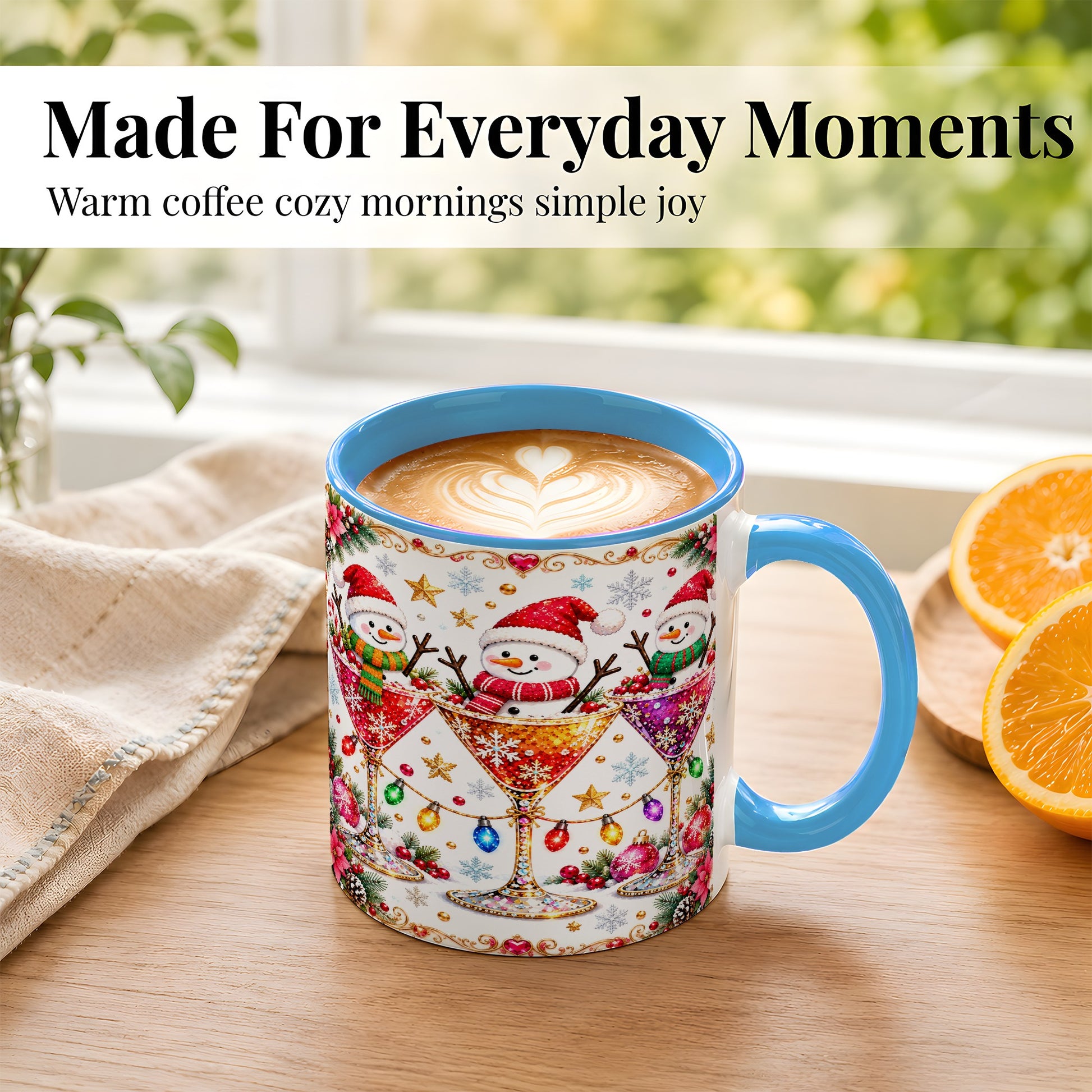 #pl[11oz|Blue] Snowman Martini Coffee Mug, Christmas Cocktail Mug, Ceramic Cup