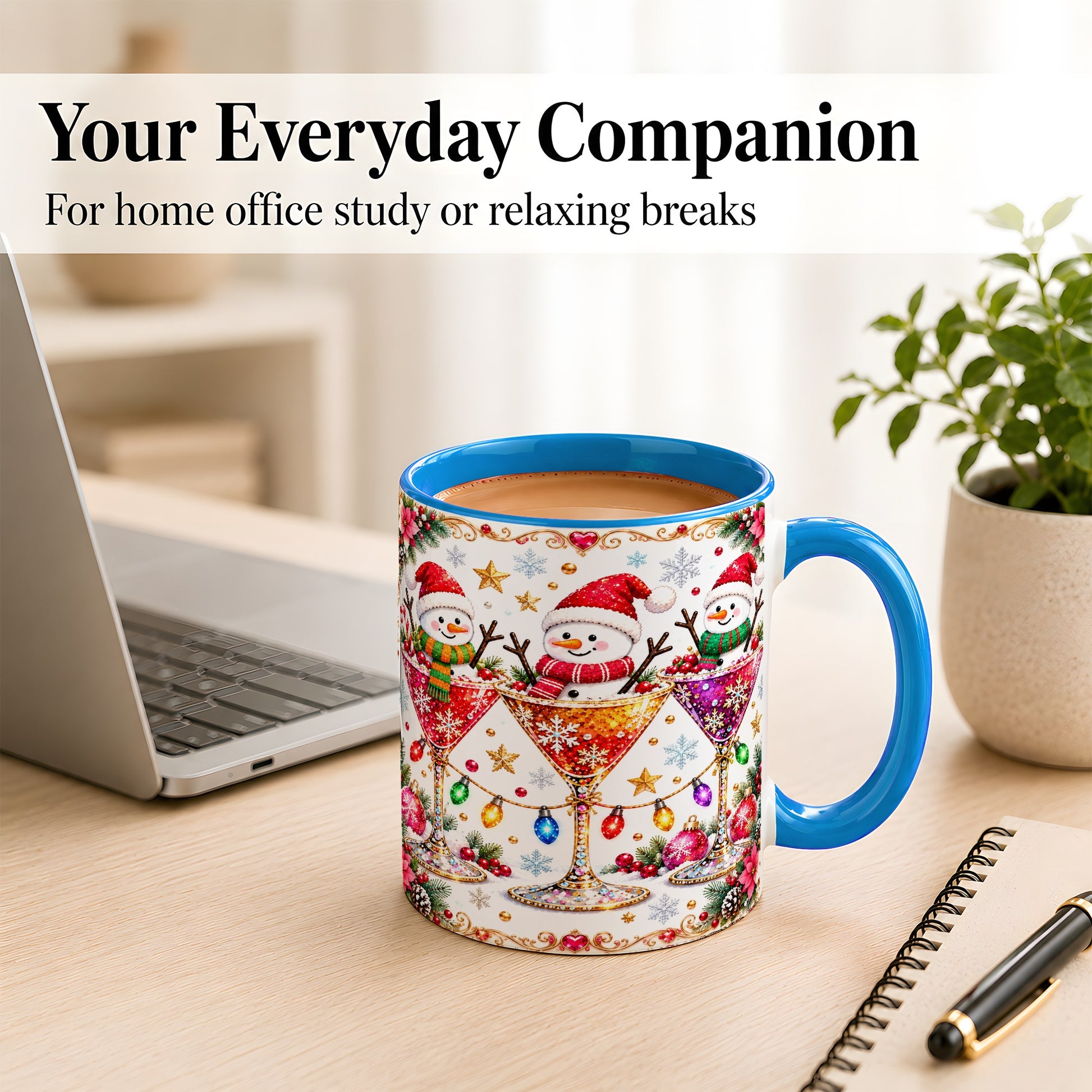 #pl[11oz|Blue] Snowman Martini Coffee Mug, Christmas Cocktail Mug, Ceramic Cup
