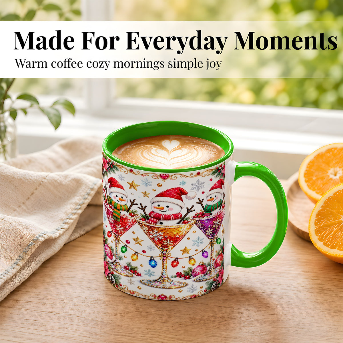 #pl[11oz|Green] Snowman Martini Coffee Mug, Christmas Cocktail Mug, Ceramic Cup