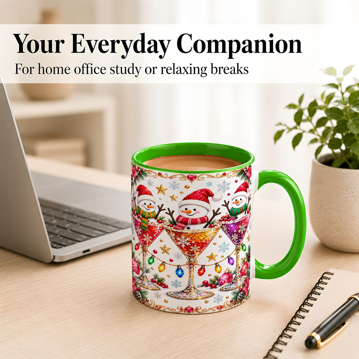 #pl[11oz|Green] Snowman Martini Coffee Mug, Christmas Cocktail Mug, Ceramic Cup