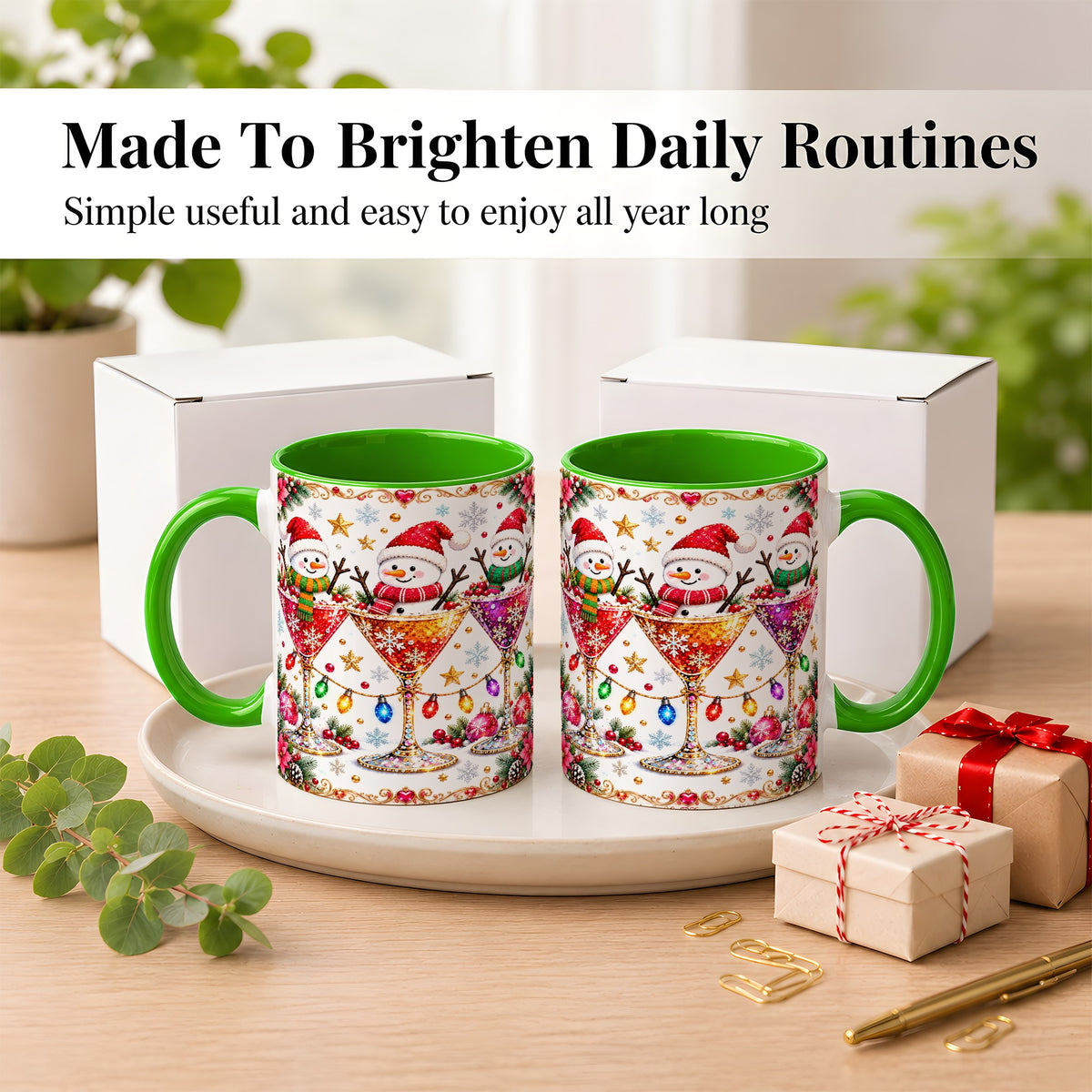 #pl[11oz|Green] Snowman Martini Coffee Mug, Christmas Cocktail Mug, Ceramic Cup
