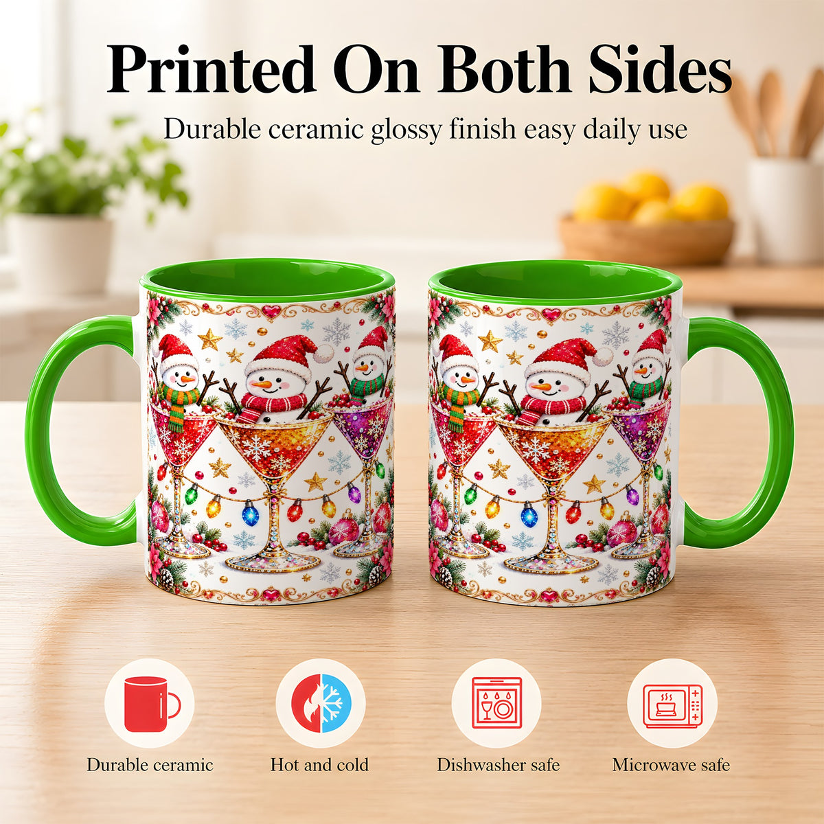 #pl[11oz|Green] Snowman Martini Coffee Mug, Christmas Cocktail Mug, Ceramic Cup