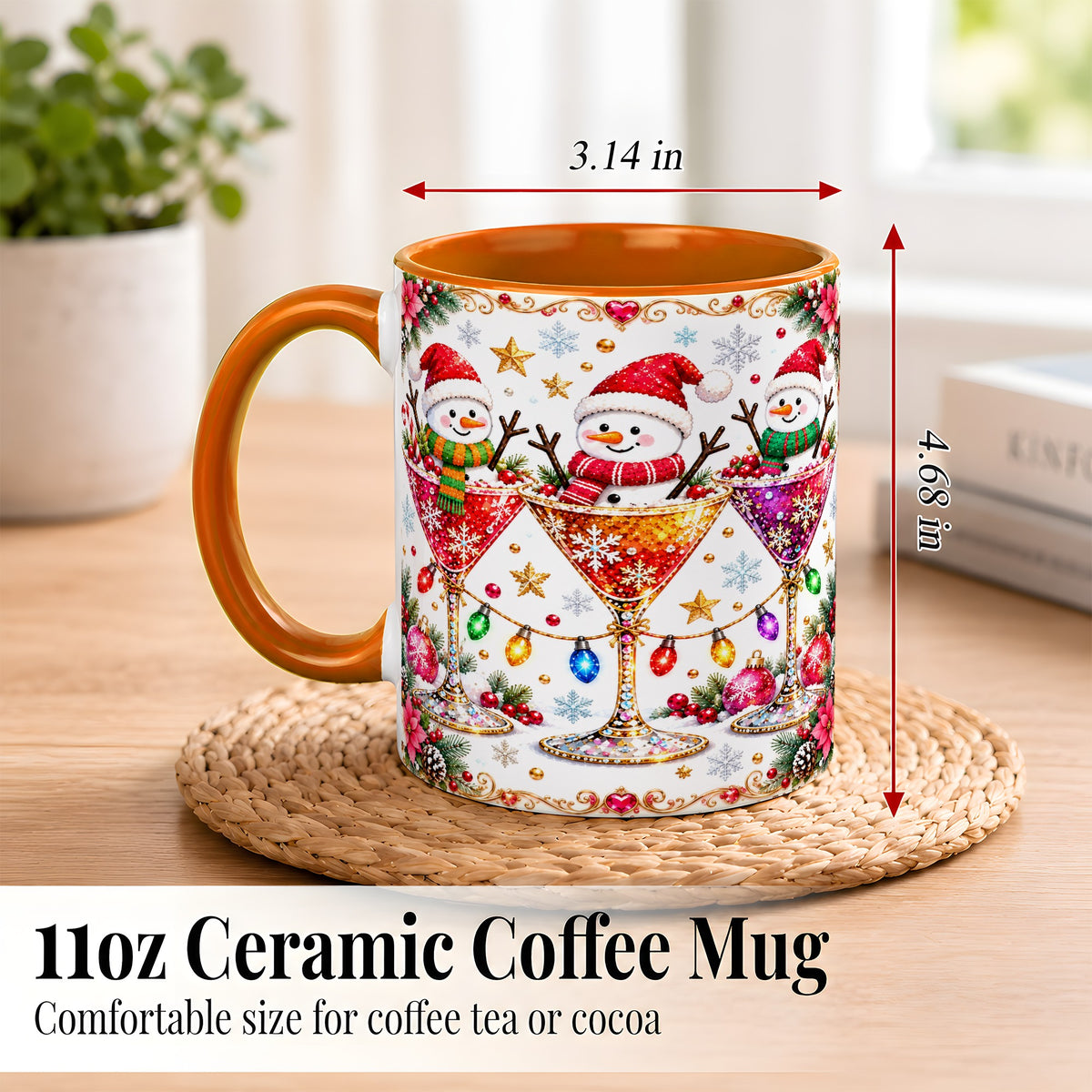 #pl[11oz|Orange] Snowman Martini Coffee Mug, Christmas Cocktail Mug, Ceramic Cup