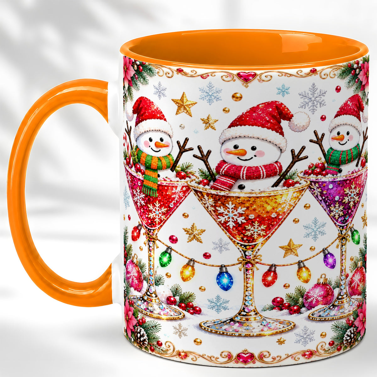 #pl[11oz|Orange] Snowman Martini Coffee Mug, Christmas Cocktail Mug, Ceramic Cup