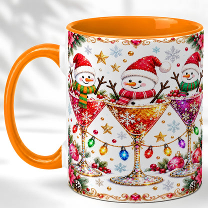 #pl[11oz|Orange] Snowman Martini Coffee Mug, Christmas Cocktail Mug, Ceramic Cup