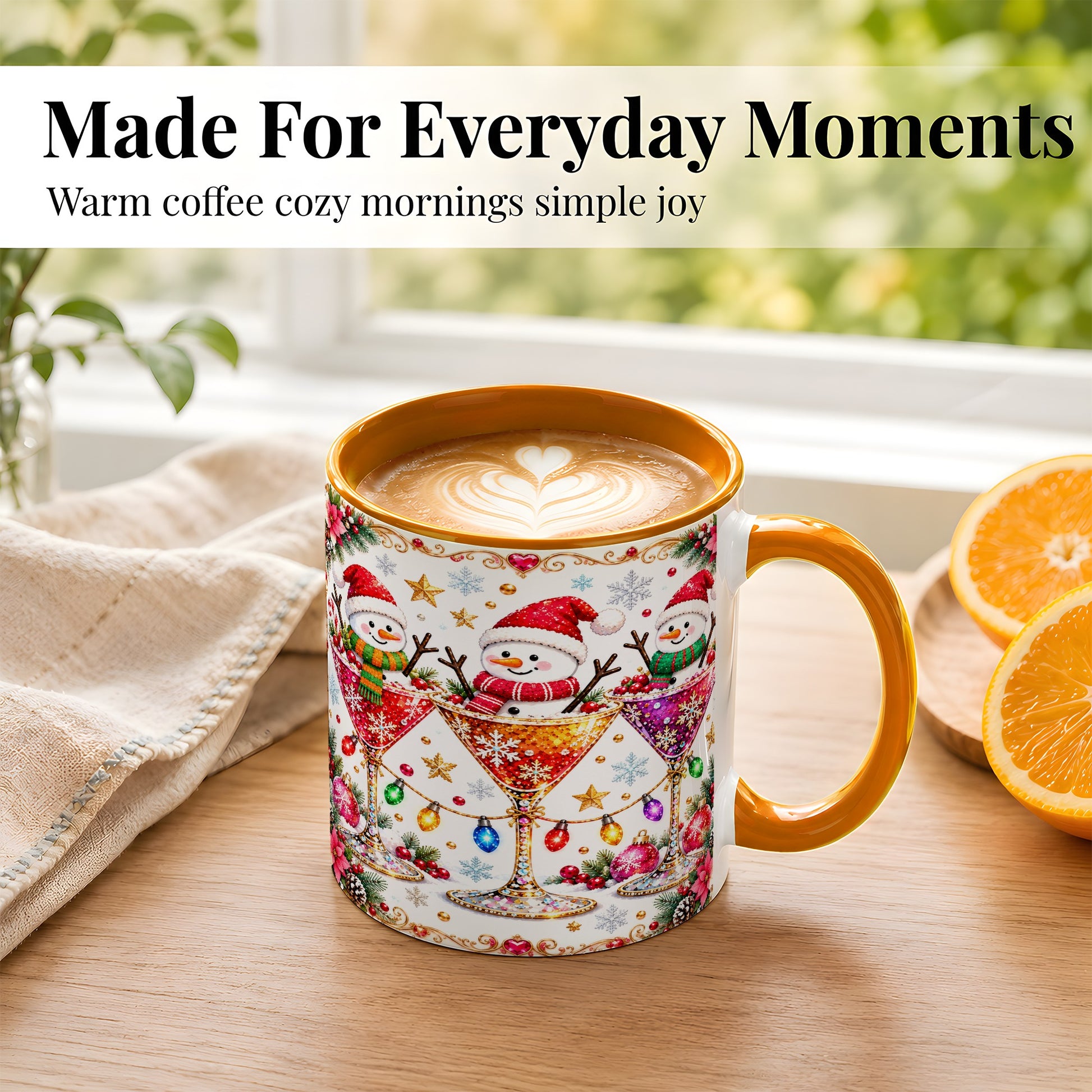 #pl[11oz|Orange] Snowman Martini Coffee Mug, Christmas Cocktail Mug, Ceramic Cup