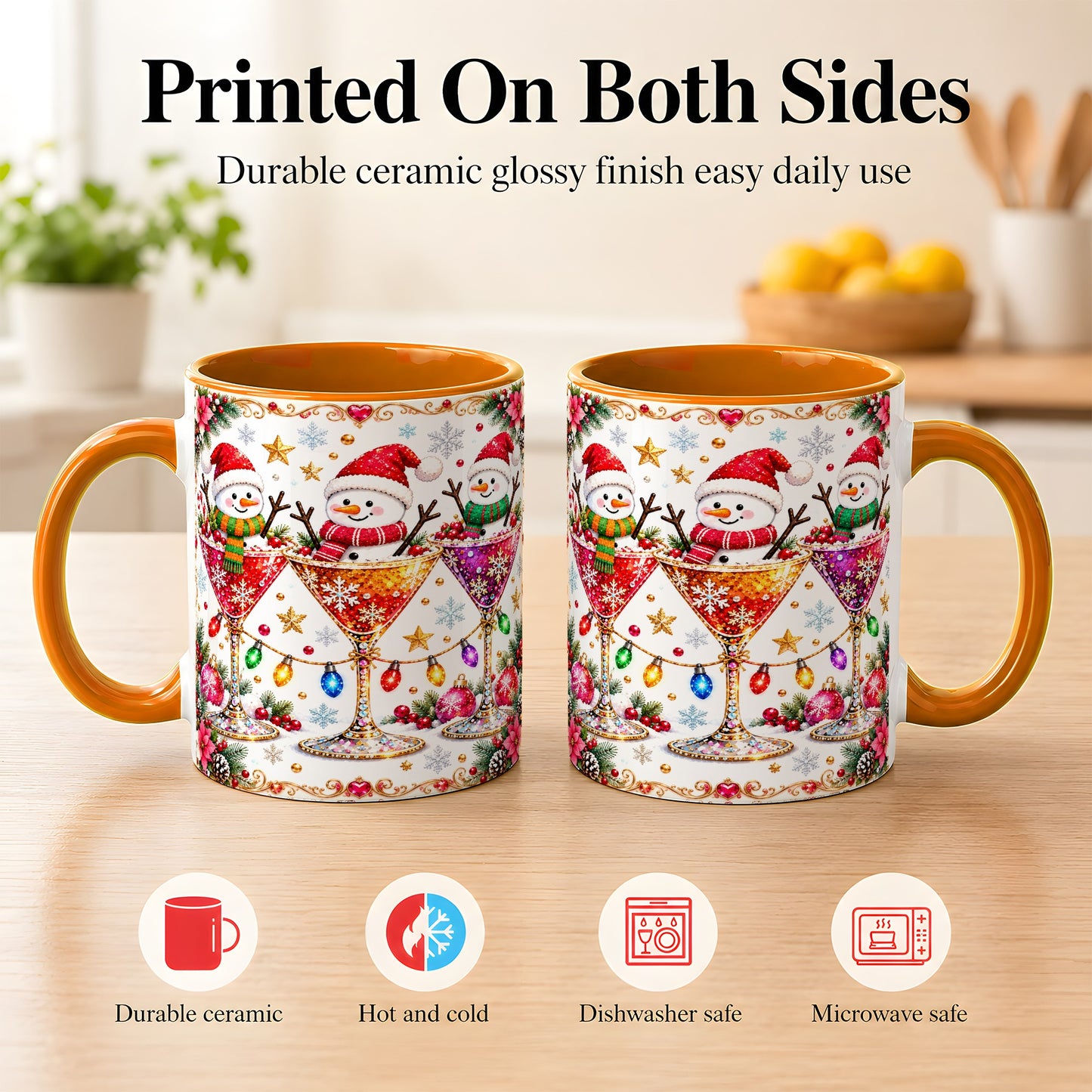 #pl[11oz|Orange] Snowman Martini Coffee Mug, Christmas Cocktail Mug, Ceramic Cup