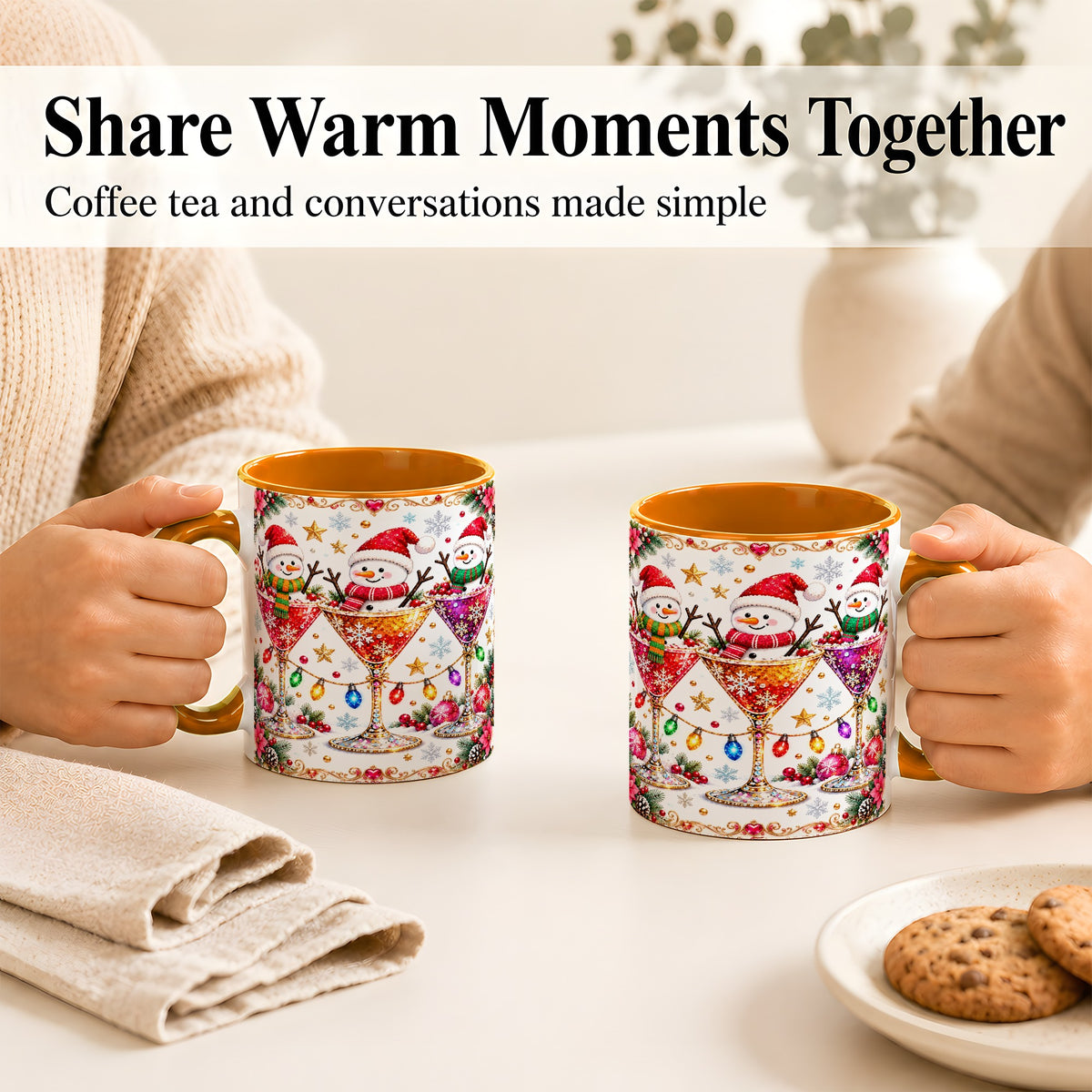 #pl[11oz|Orange] Snowman Martini Coffee Mug, Christmas Cocktail Mug, Ceramic Cup
