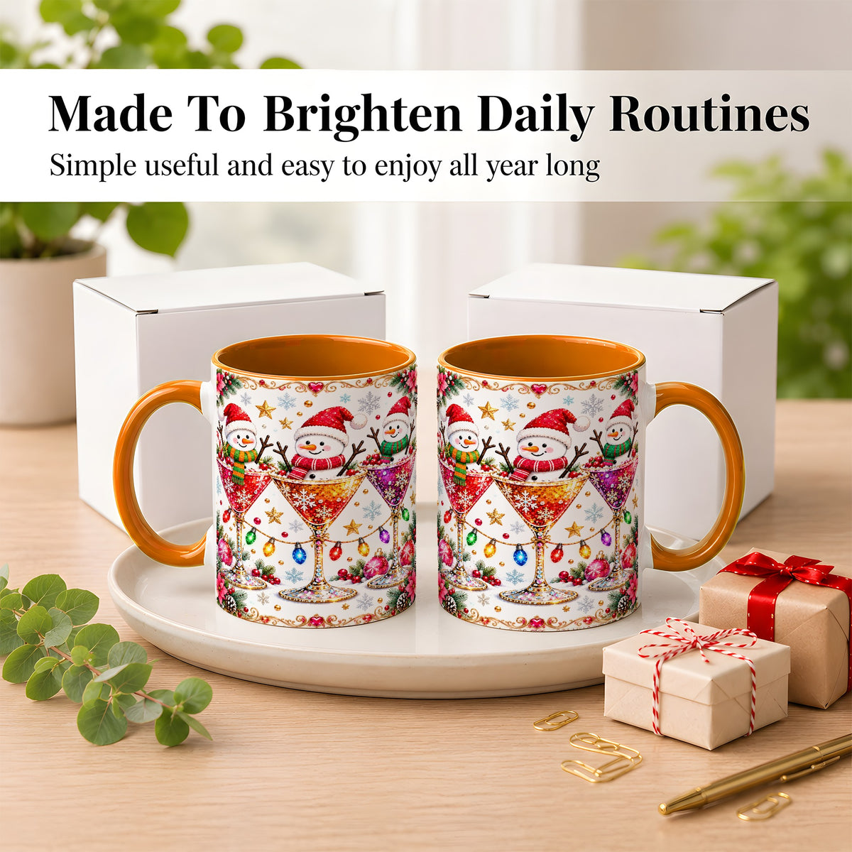 #pl[11oz|Orange] Snowman Martini Coffee Mug, Christmas Cocktail Mug, Ceramic Cup