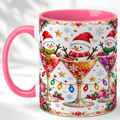 #pl[11oz|Pink] Snowman Martini Coffee Mug, Christmas Cocktail Mug, Ceramic Cup