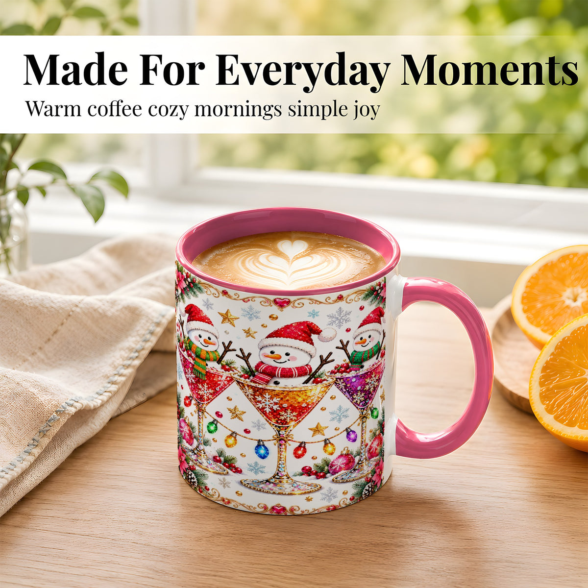 #pl[11oz|Pink] Snowman Martini Coffee Mug, Christmas Cocktail Mug, Ceramic Cup
