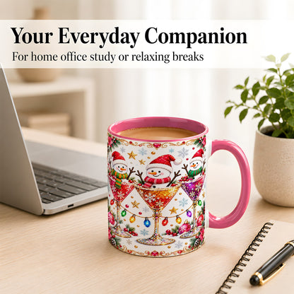 #pl[11oz|Pink] Snowman Martini Coffee Mug, Christmas Cocktail Mug, Ceramic Cup