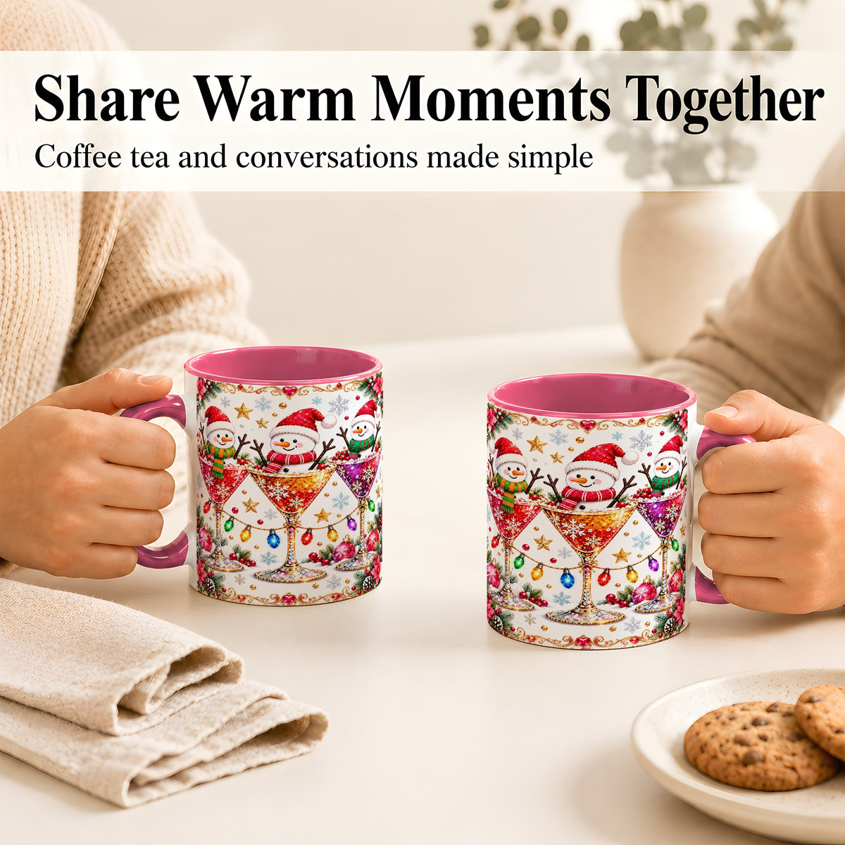 #pl[11oz|Pink] Snowman Martini Coffee Mug, Christmas Cocktail Mug, Ceramic Cup