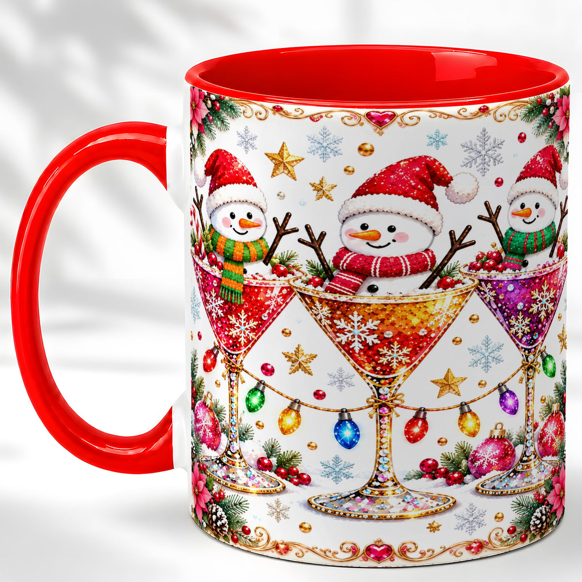 Snowman Martini Coffee Mug, Christmas Cocktail Mug, Ceramic Cup