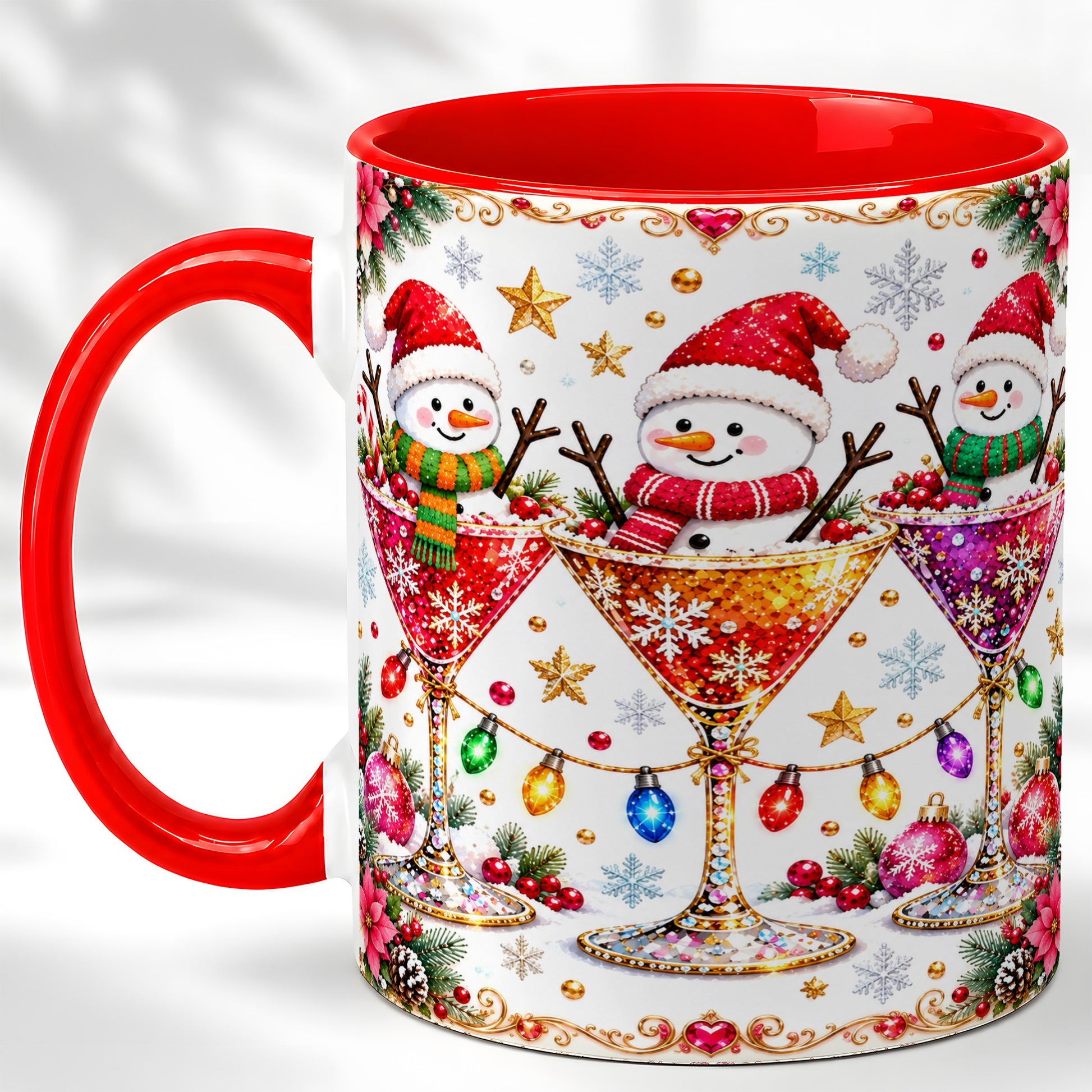 Snowman Martini Coffee Mug, Christmas Cocktail Mug, Ceramic Cup
