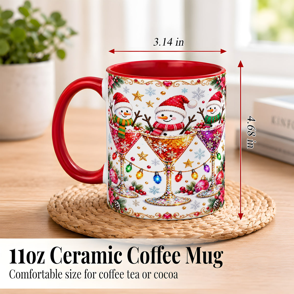#pl[11oz|Red] Snowman Martini Coffee Mug, Christmas Cocktail Mug, Ceramic Cup
