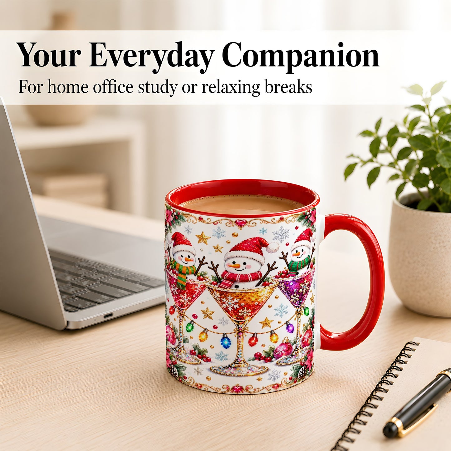 #pl[11oz|Red] Snowman Martini Coffee Mug, Christmas Cocktail Mug, Ceramic Cup