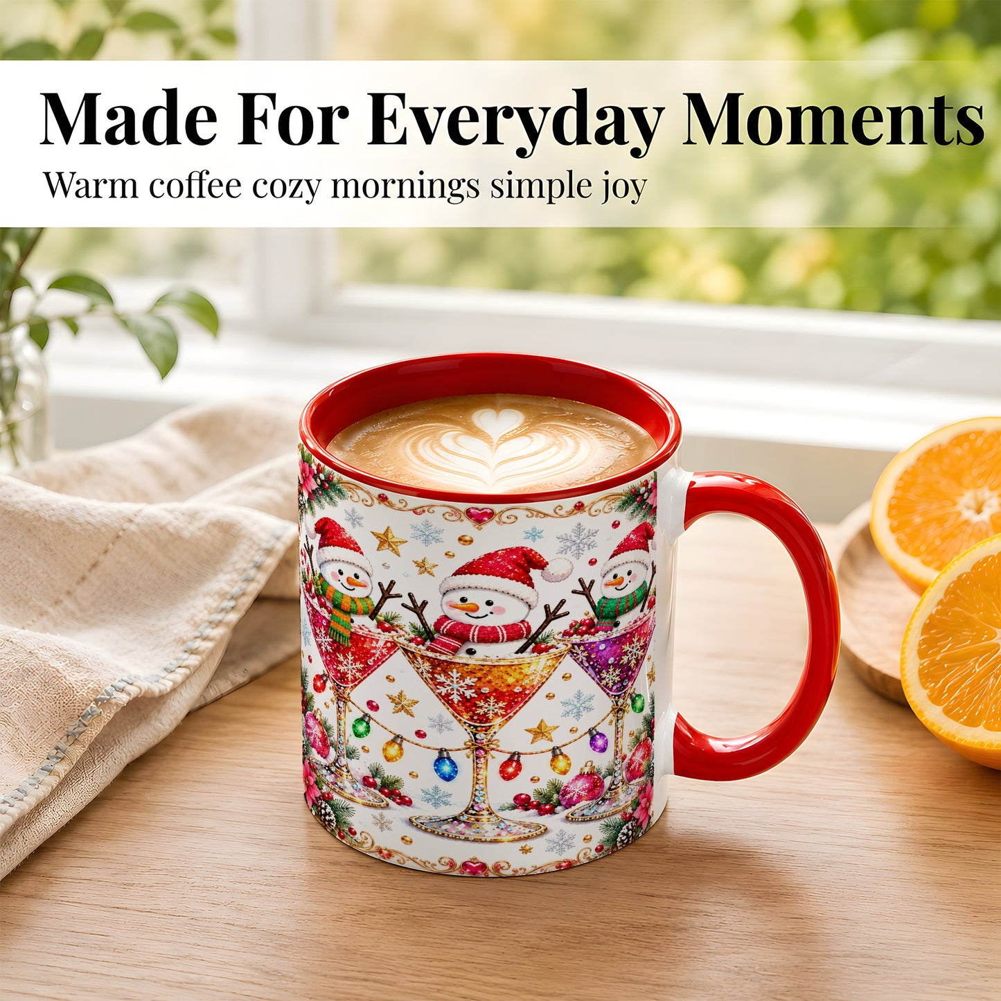 #pl[11oz|Red] Snowman Martini Coffee Mug, Christmas Cocktail Mug, Ceramic Cup