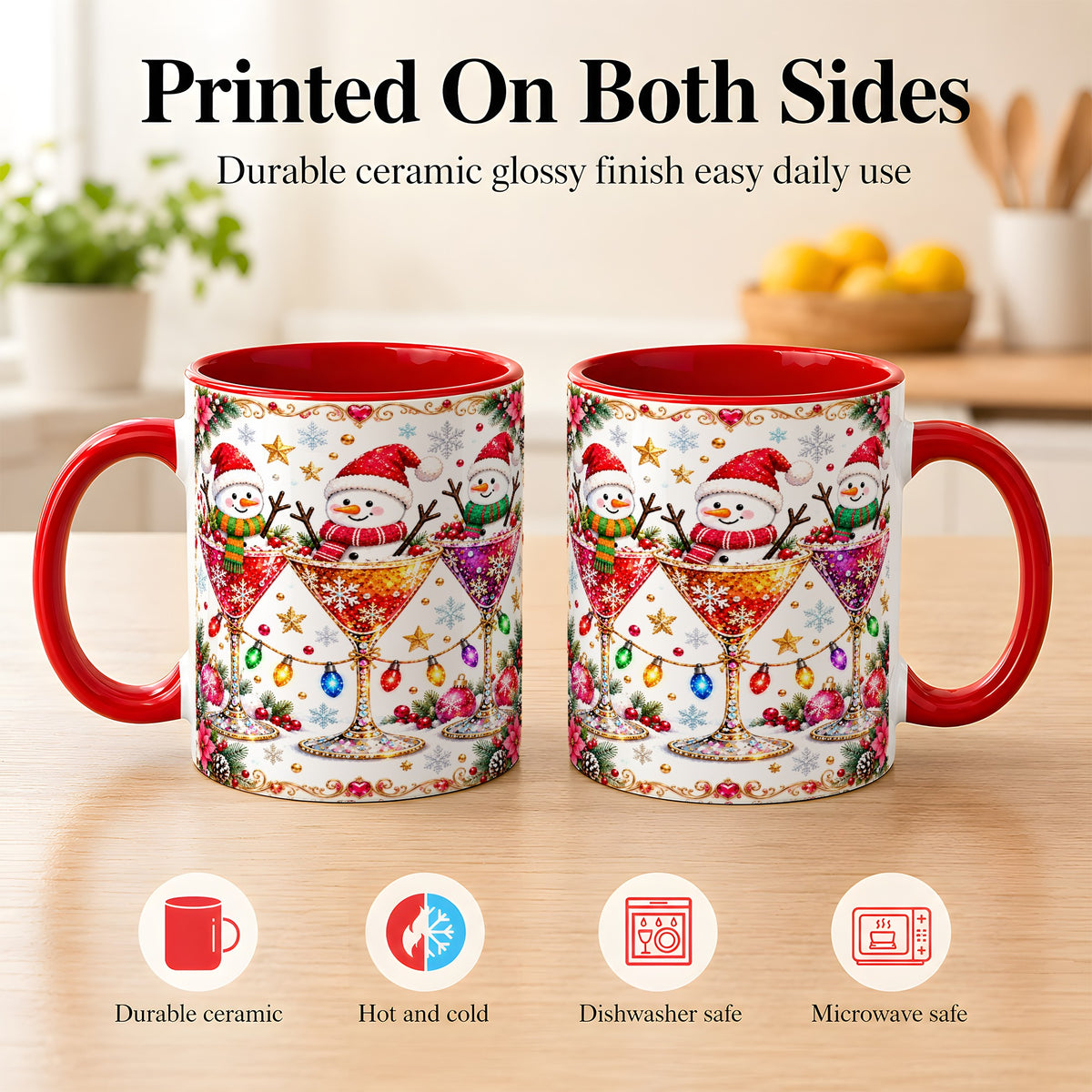 #pl[11oz|Red] Snowman Martini Coffee Mug, Christmas Cocktail Mug, Ceramic Cup