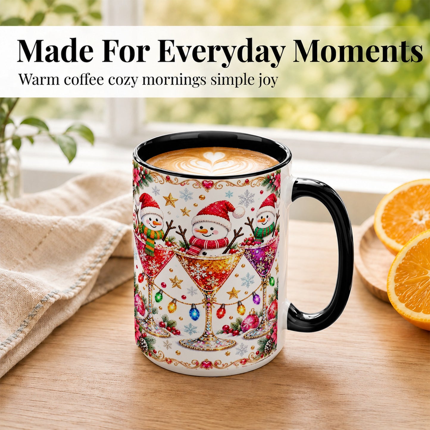 #pl[15oz|Black] Snowman Martini Coffee Mug, Christmas Cocktail Mug, Ceramic Cup