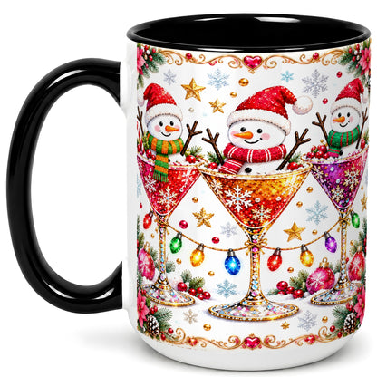 #pl[15oz|Black] Snowman Martini Coffee Mug, Christmas Cocktail Mug, Ceramic Cup