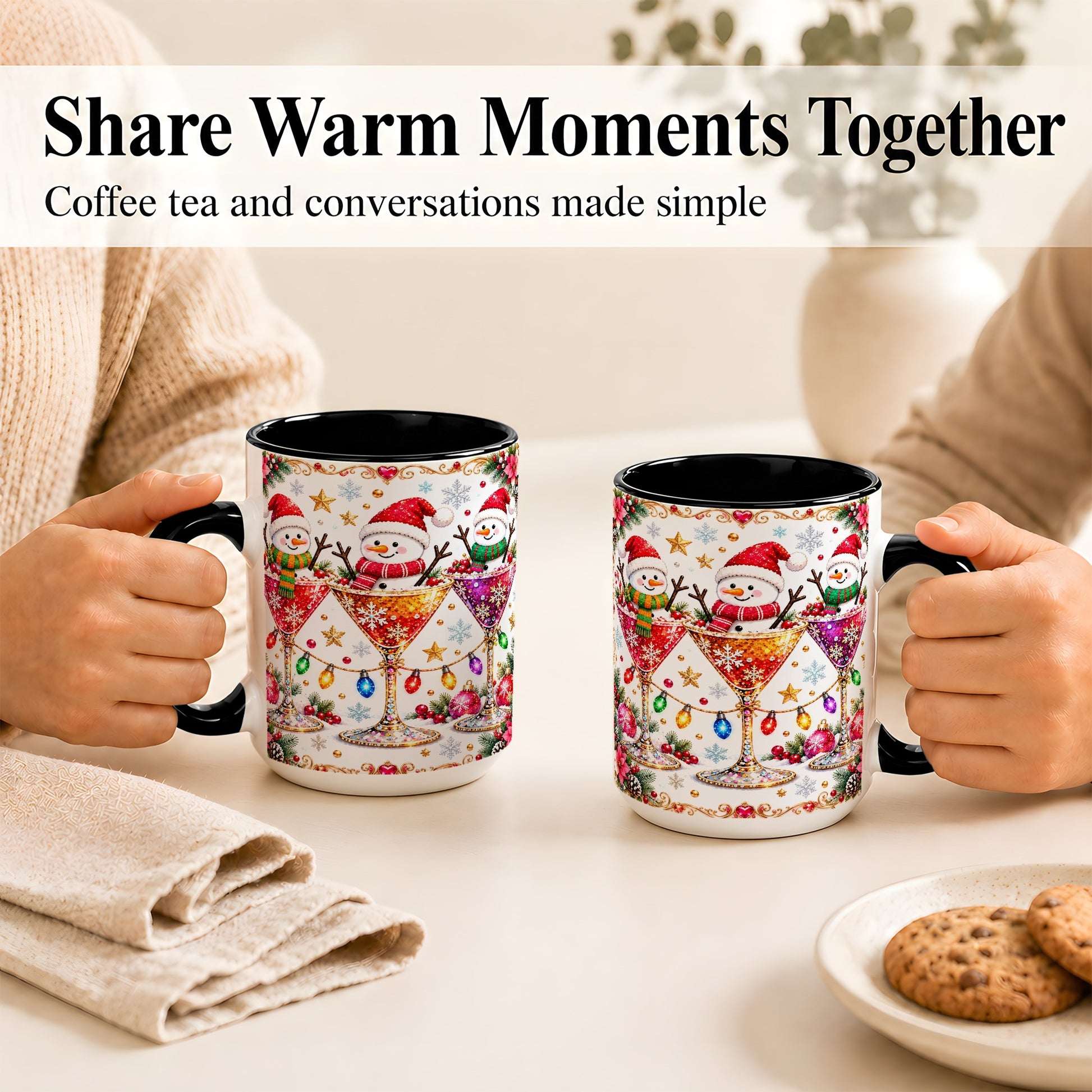 #pl[15oz|Black] Snowman Martini Coffee Mug, Christmas Cocktail Mug, Ceramic Cup