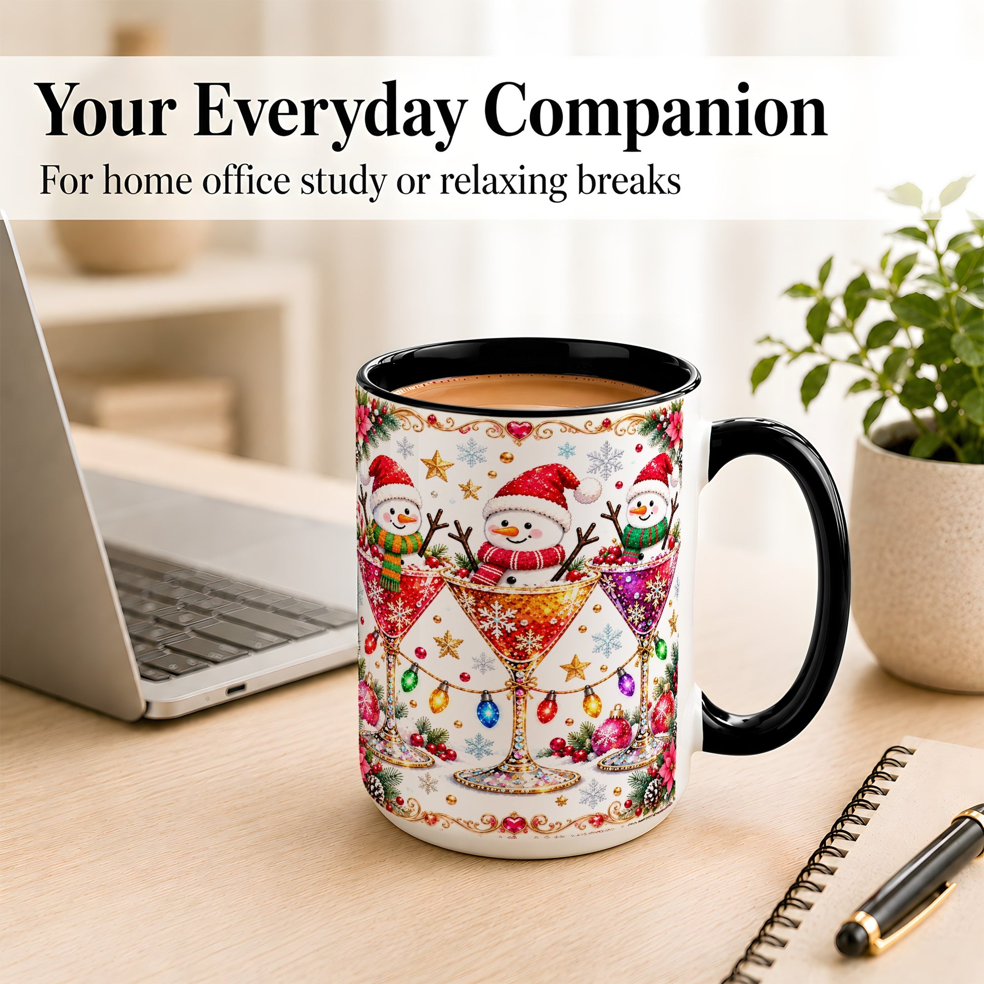 #pl[15oz|Black] Snowman Martini Coffee Mug, Christmas Cocktail Mug, Ceramic Cup