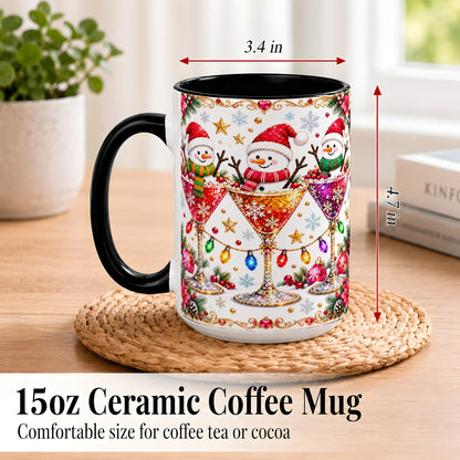 #pl[15oz|Black] Snowman Martini Coffee Mug, Christmas Cocktail Mug, Ceramic Cup