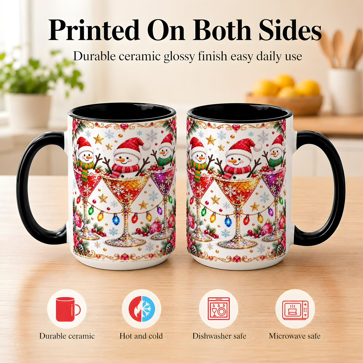 #pl[15oz|Black] Snowman Martini Coffee Mug, Christmas Cocktail Mug, Ceramic Cup