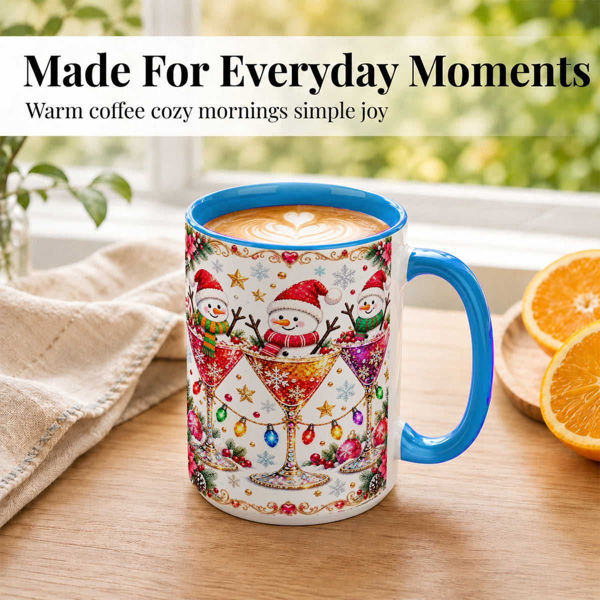 #pl[15oz|Blue] Snowman Martini Coffee Mug, Christmas Cocktail Mug, Ceramic Cup