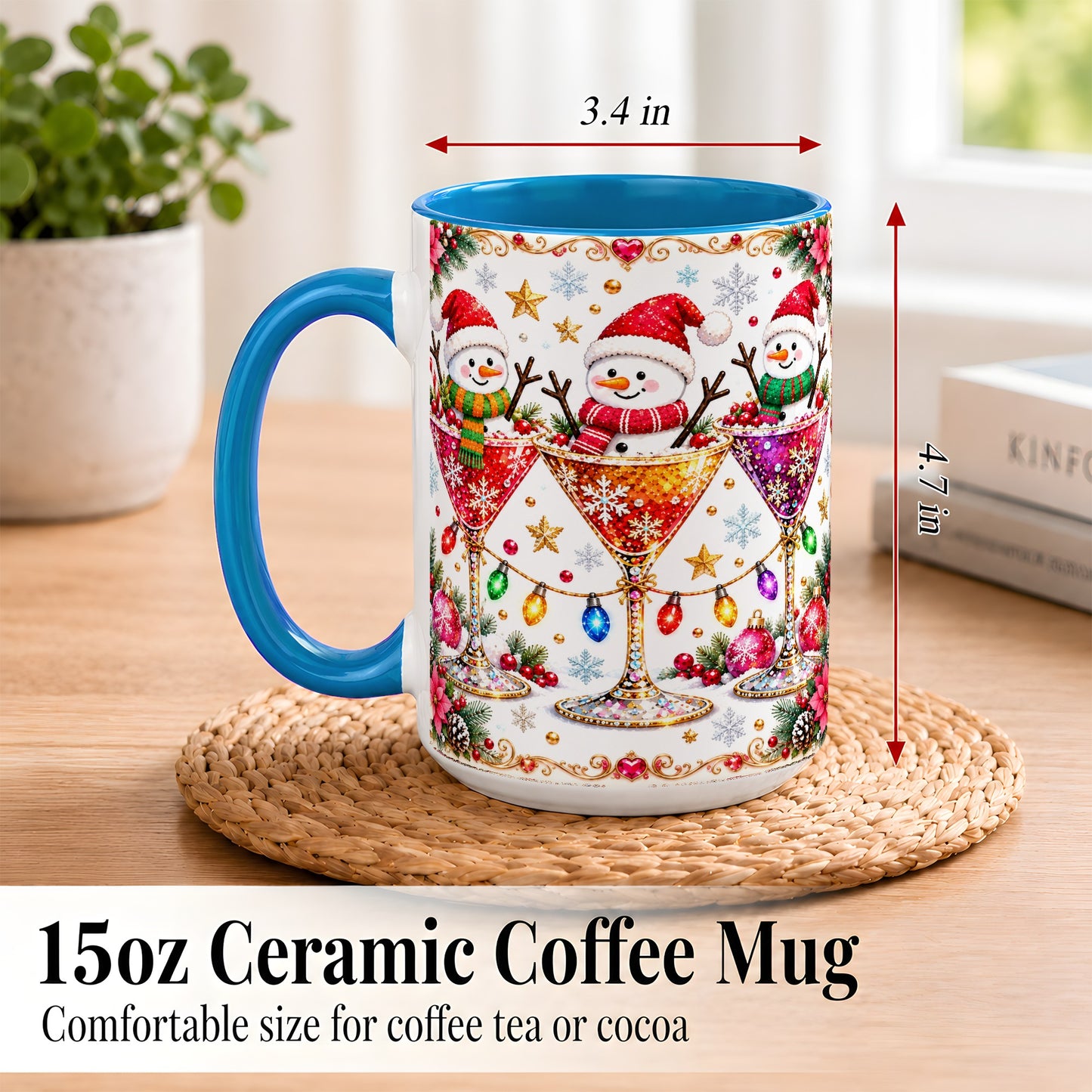 #pl[15oz|Blue] Snowman Martini Coffee Mug, Christmas Cocktail Mug, Ceramic Cup