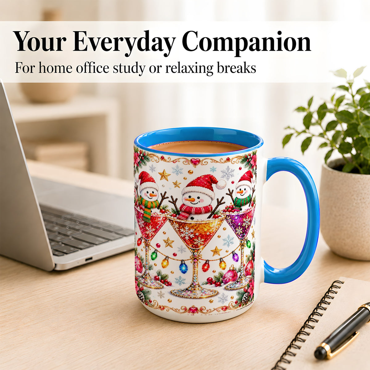 #pl[15oz|Blue] Snowman Martini Coffee Mug, Christmas Cocktail Mug, Ceramic Cup