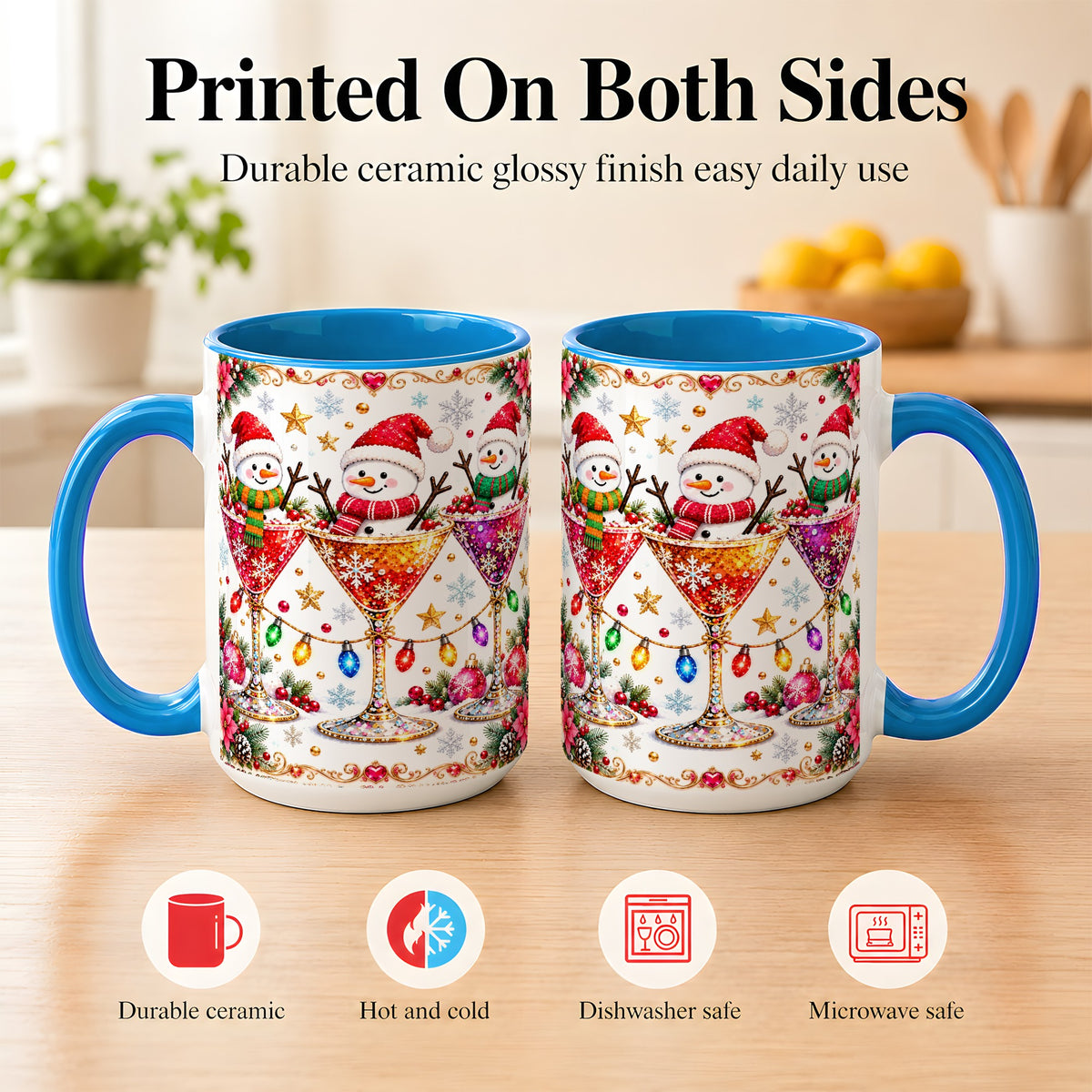 #pl[15oz|Blue] Snowman Martini Coffee Mug, Christmas Cocktail Mug, Ceramic Cup