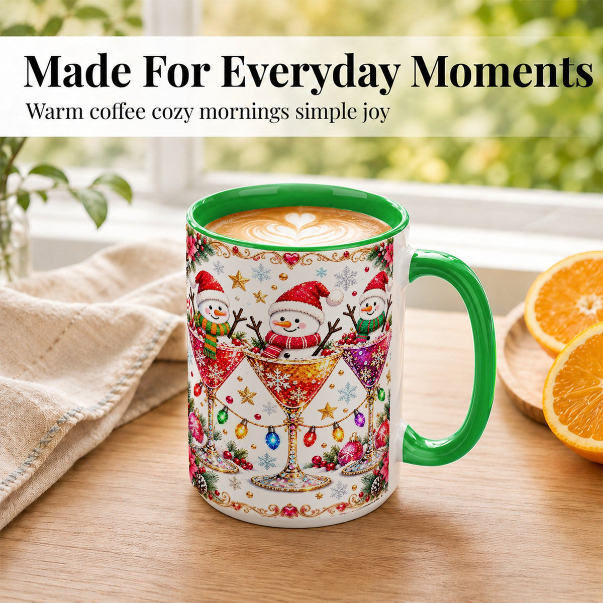 #pl[15oz|Green] Snowman Martini Coffee Mug, Christmas Cocktail Mug, Ceramic Cup