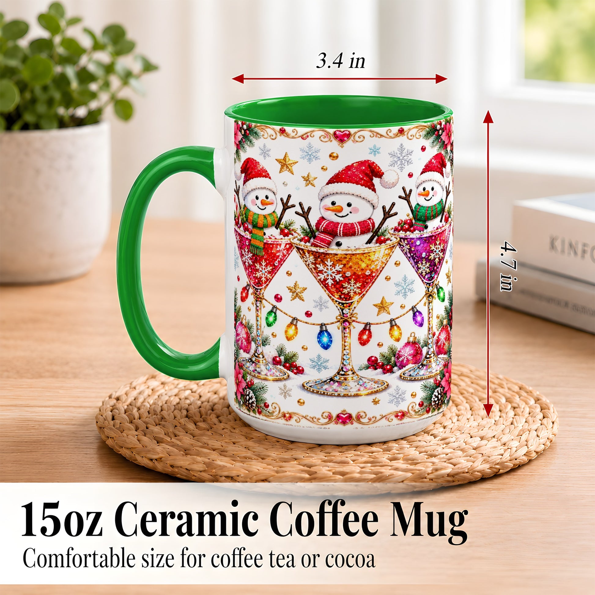 #pl[15oz|Green] Snowman Martini Coffee Mug, Christmas Cocktail Mug, Ceramic Cup