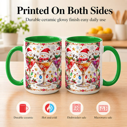 #pl[15oz|Green] Snowman Martini Coffee Mug, Christmas Cocktail Mug, Ceramic Cup